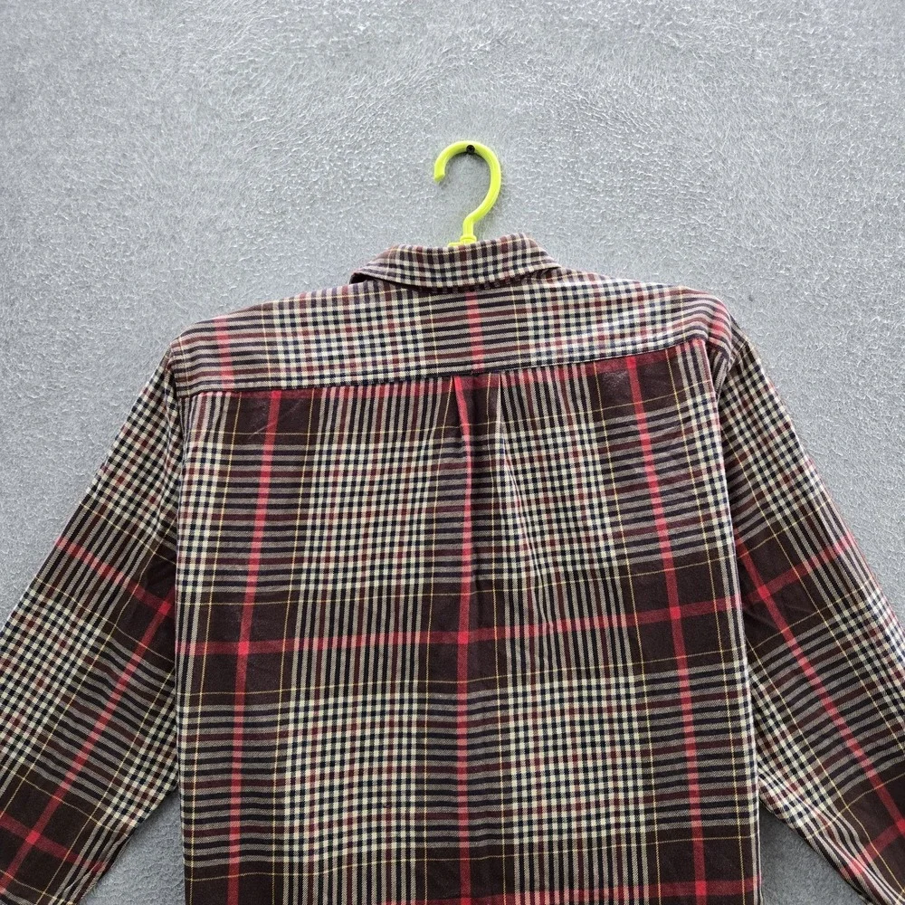 Ralph Lauren Boy Button Up Shirt 12 Brown Embroidered Plaid Pony Western Flannel